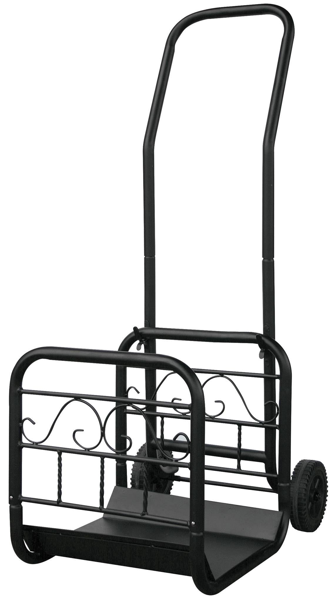 Large Black Wrought Iron Log Rack with Wheel and Removable Cart R8285