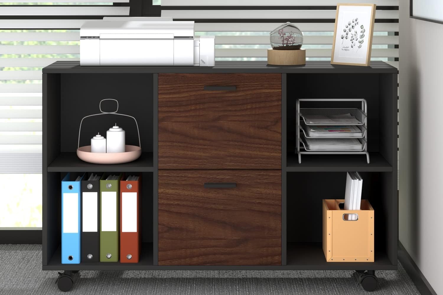 Black 2 Drawer Mobile Filing Cabinet with Storage R108