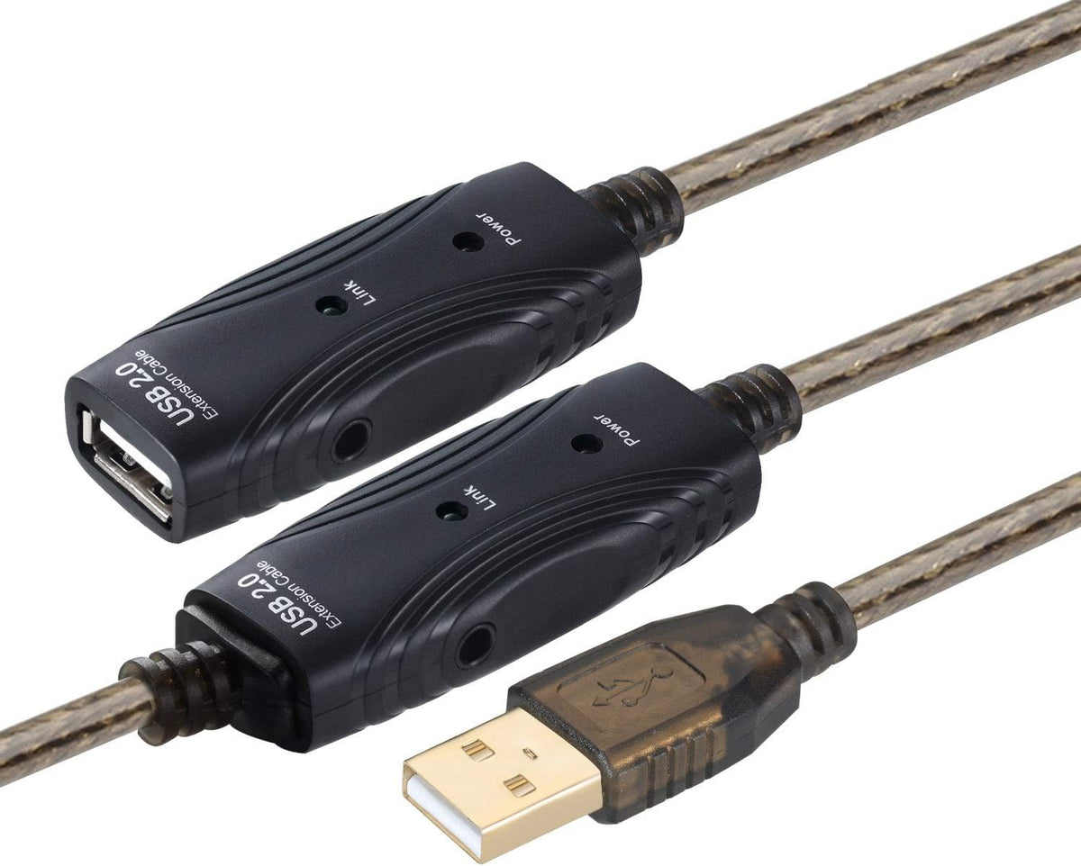 USB 2.0 A-Male to A-Female Active Extension Cable with AC Power Adapter (60 Feet) C976203