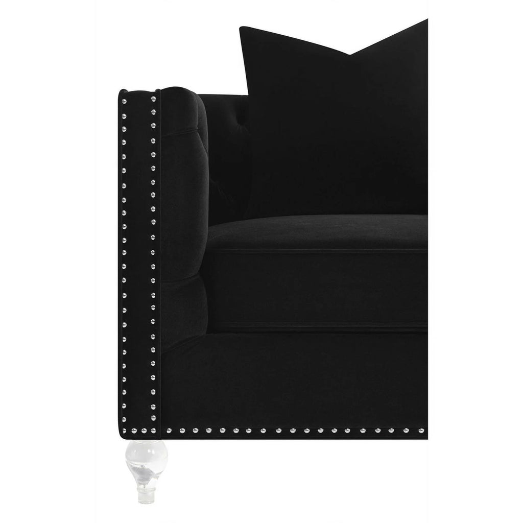 Black Velvet Tufted Arm Loveseat K779544