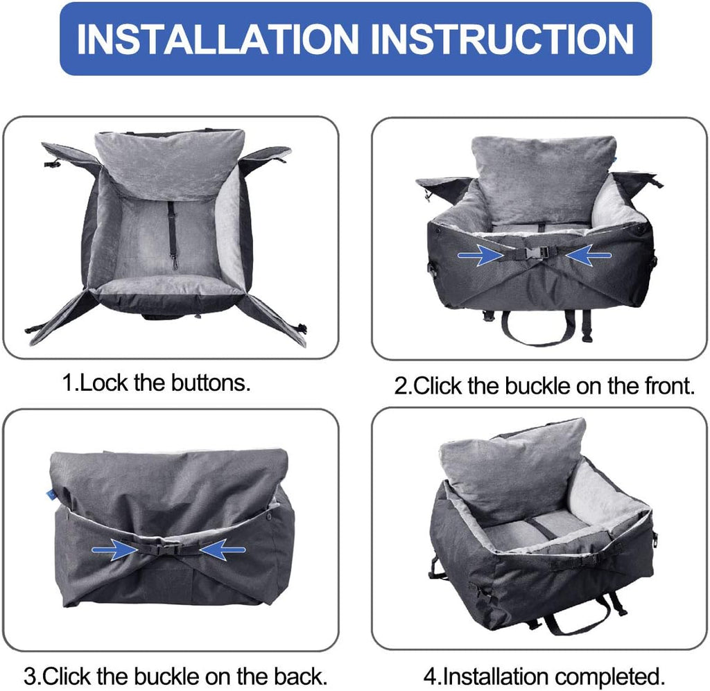 2-in-1 Dog Car Bed with Clip-on Safety Leash & Removable Washable Cover Pack of 2 M58777