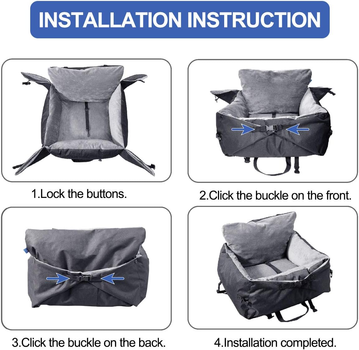 2-in-1 Dog Car Bed with Clip-on Safety Leash & Removable Washable Cover Pack of 2 M58777