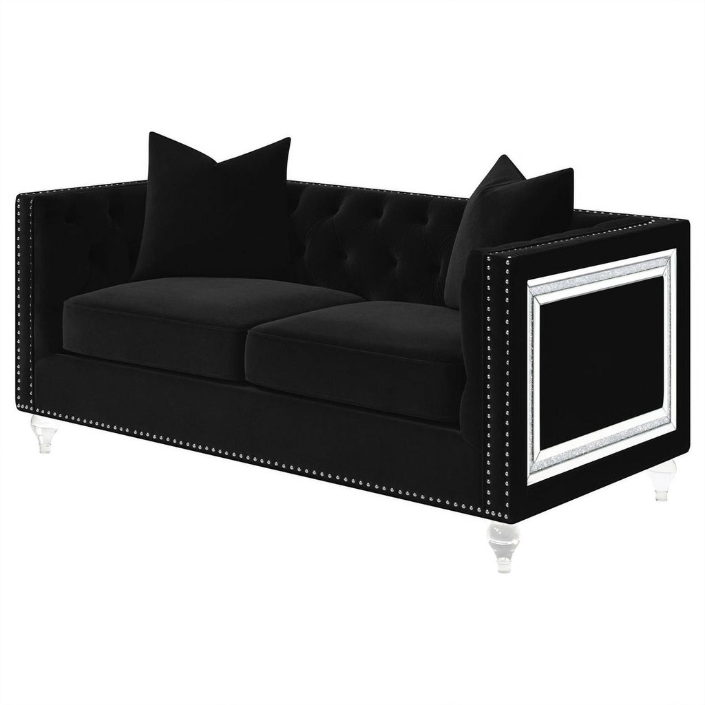 Black Velvet Tufted Arm Loveseat K779544