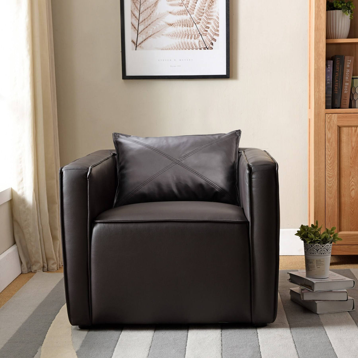 Distressed Grey Vinyl Padded Accent Chair Y18173