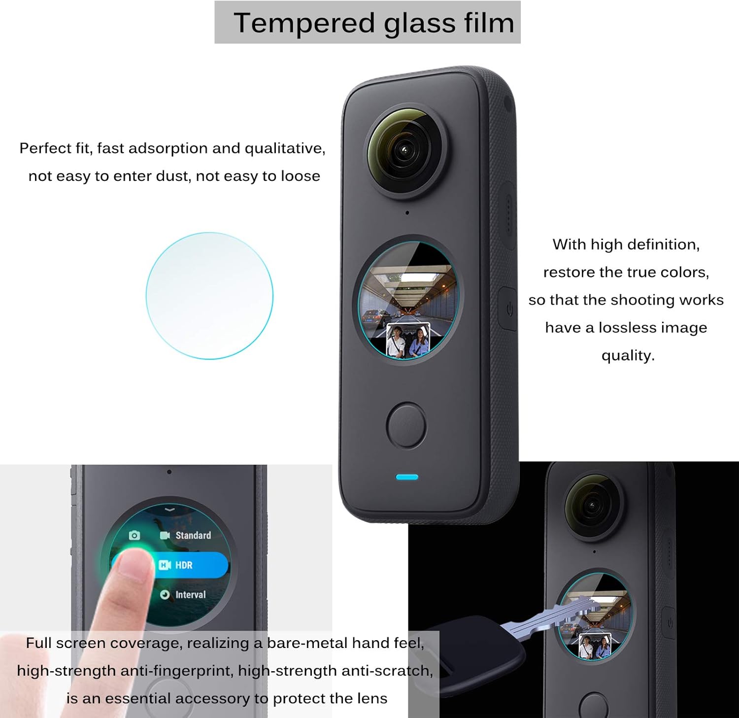 Lens HD Tempered Glass Protective Film (2 Sets) + Panoramic Camera Silicone Protection Cover N66562