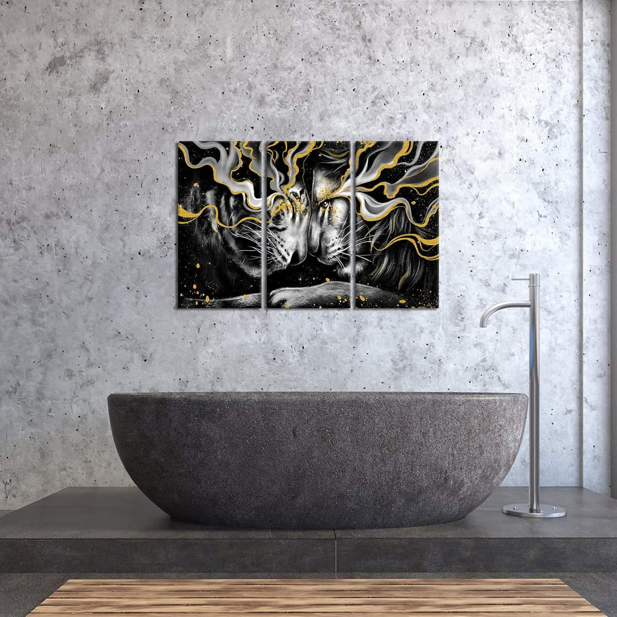 Black and Gold Framed Canvas Lion Wall Art F4908
