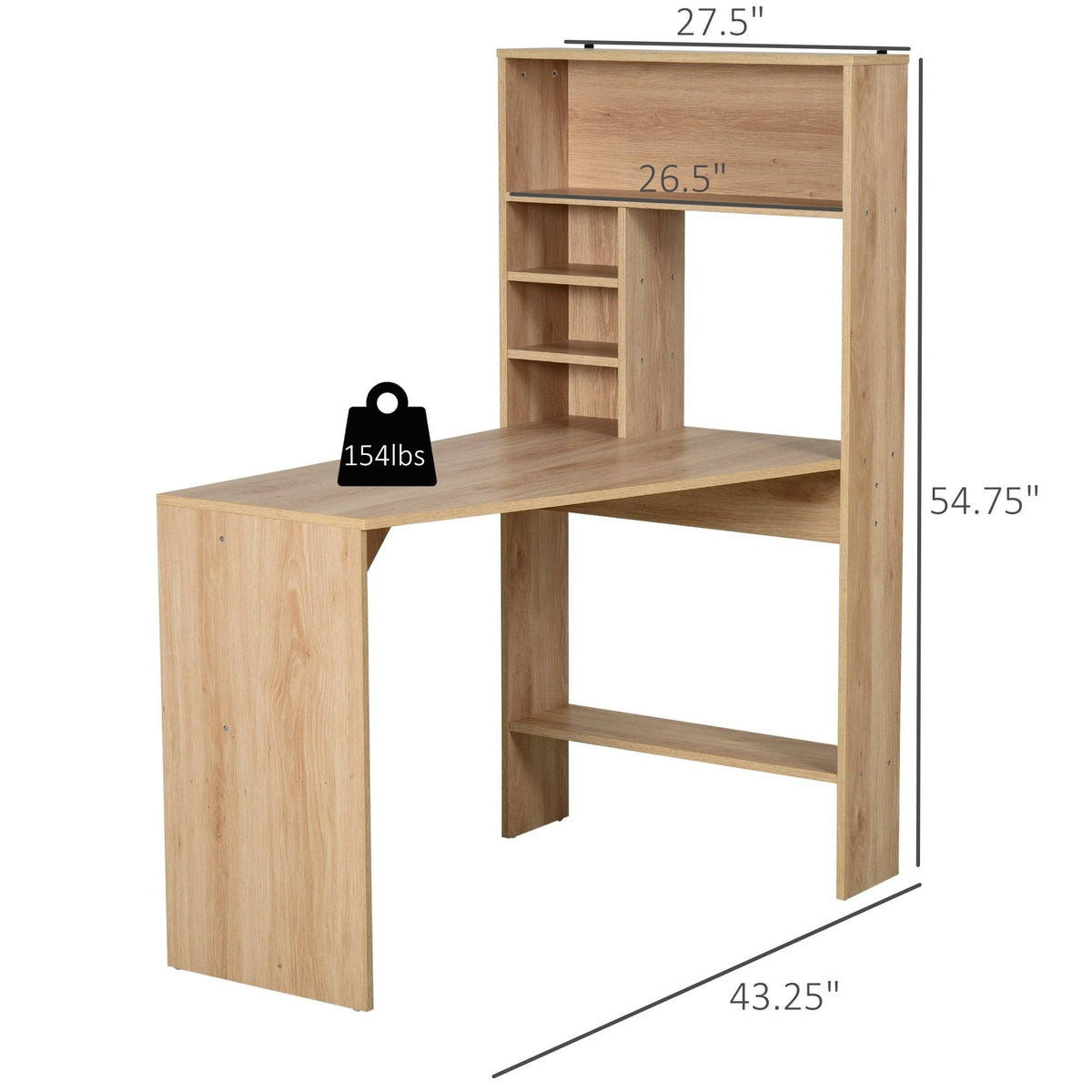 Oak Wooden Computer Desk with Storage Shelf W9150