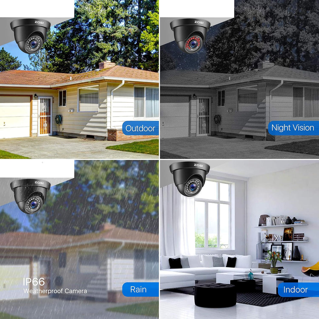 4 Pack 2MP 1080p HD-TVI Black Dome Security Camera with 80ft Night Vision C706832