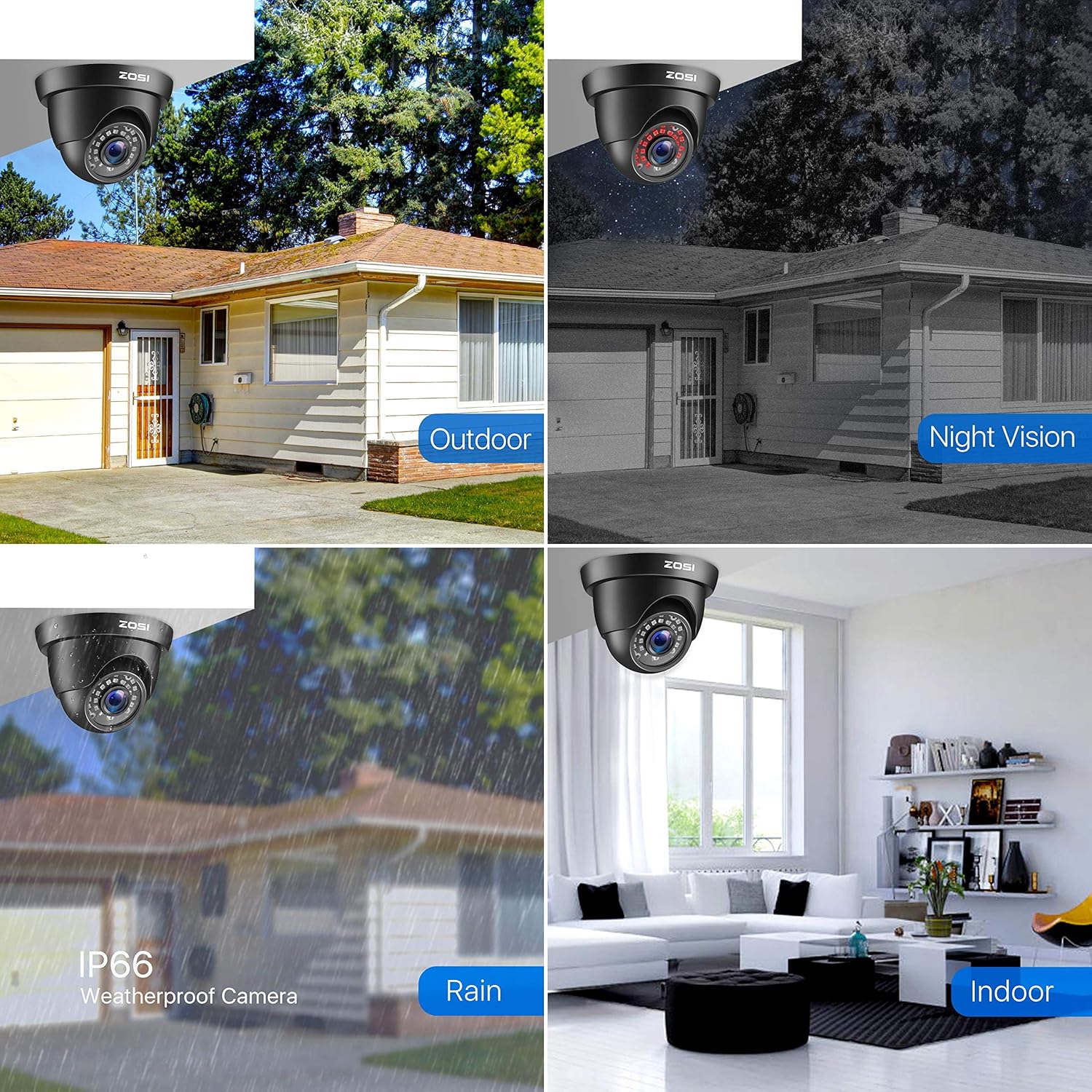4 Pack 2MP 1080p HD-TVI Black Dome Security Camera with 80ft Night Vision C706832