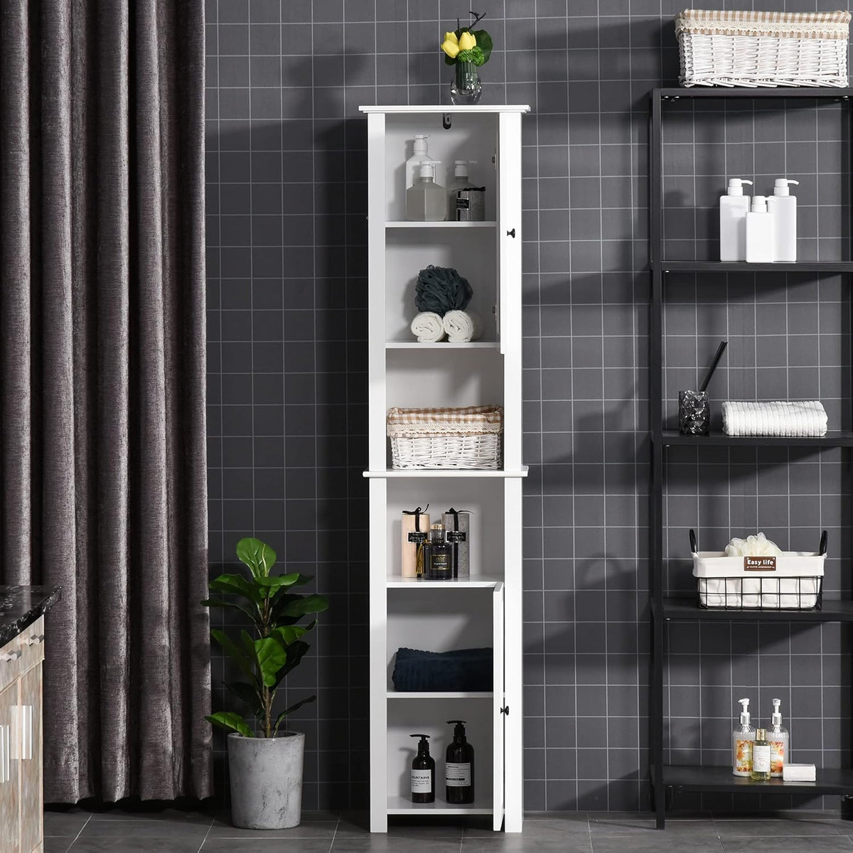 White Freestanding Bathroom Storage Cabinet with 2 Cupboards H113