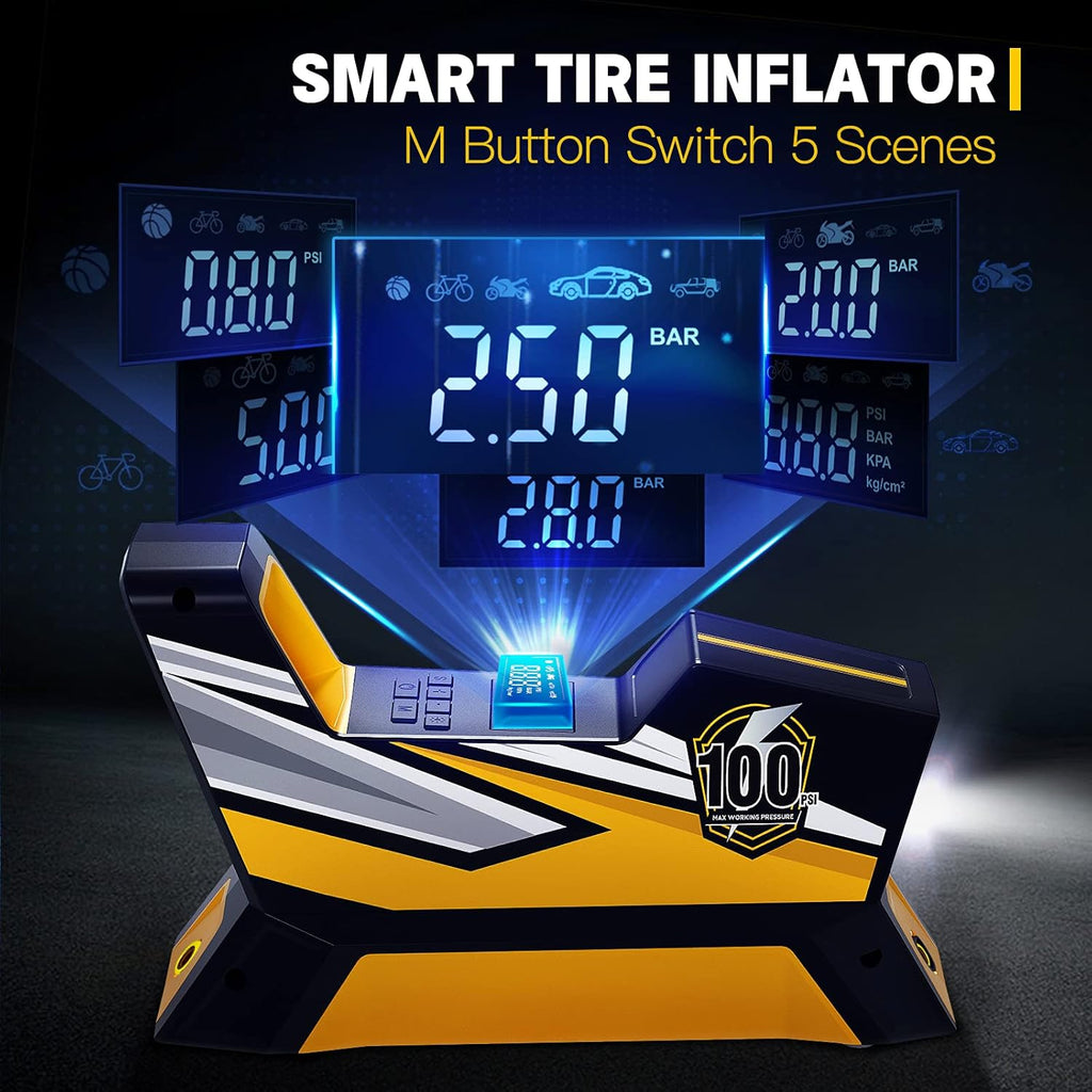 Tire Inflator Portable Air Compressor, 12V DC, 150PSI, LED Light, Pack of 2 U595