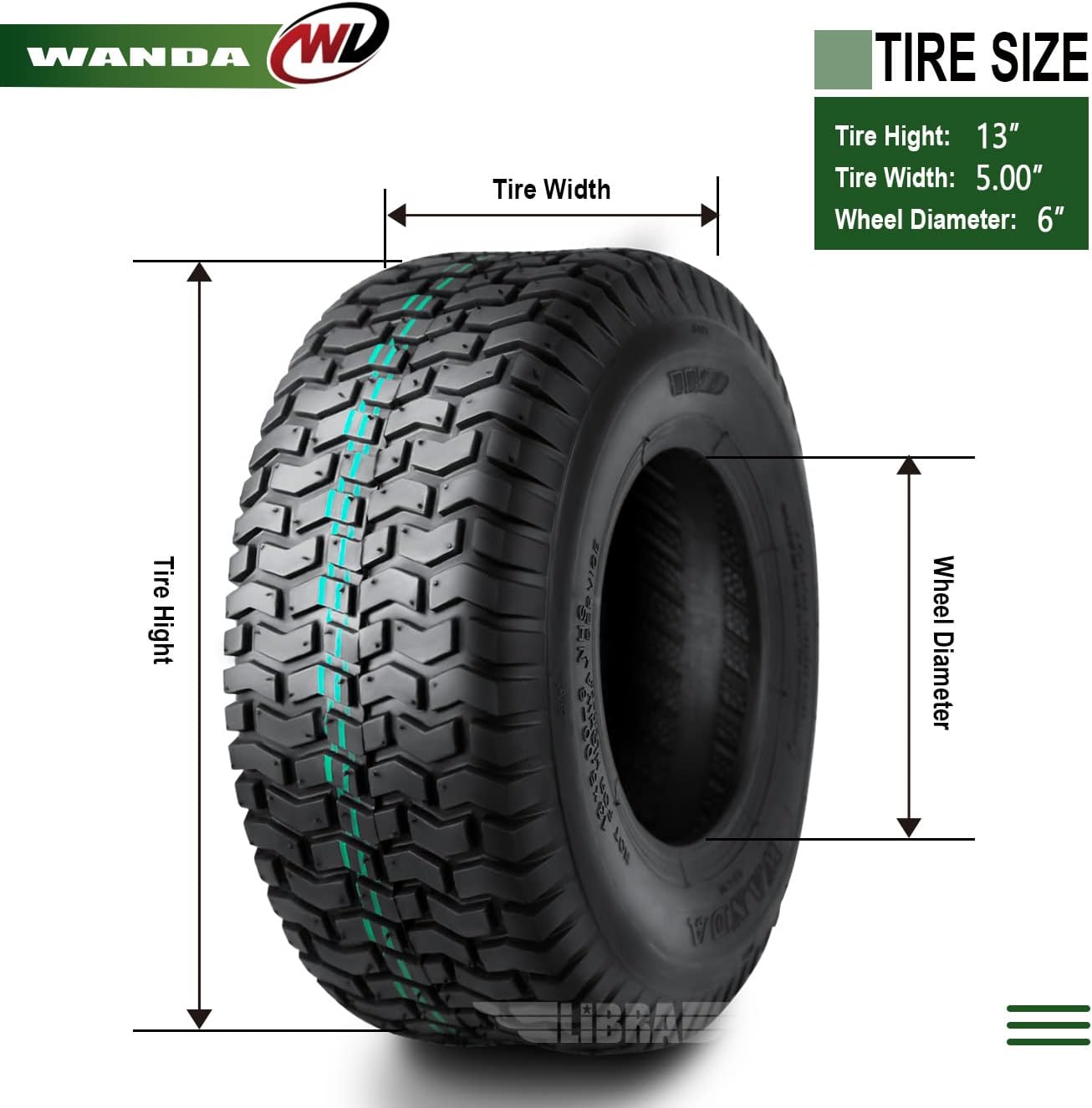 Set 2 13x5.00-6 Lawn Mower Utility Cart Turf Tires 4 ply Pack of 2 P142361
