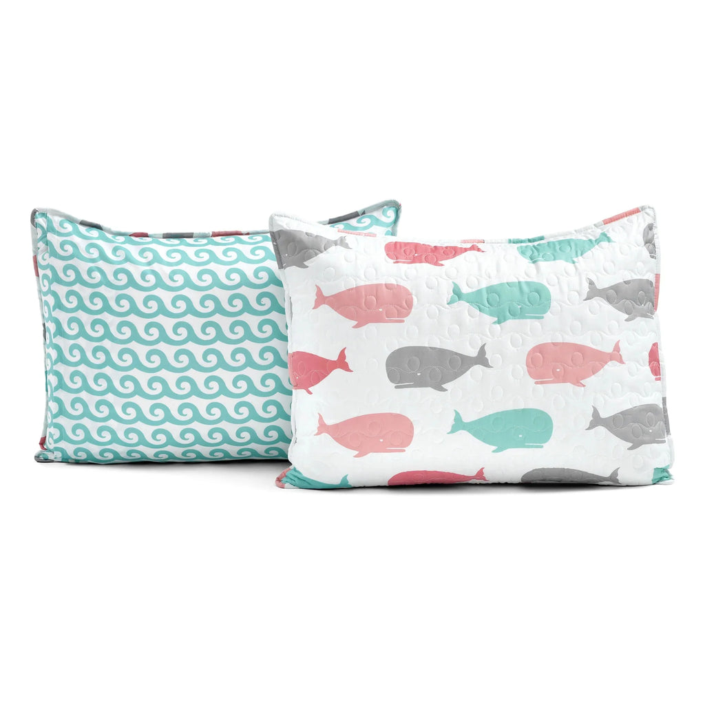 Pink/Aqua Twin Reversible Quilt 4-Pc Set A15225