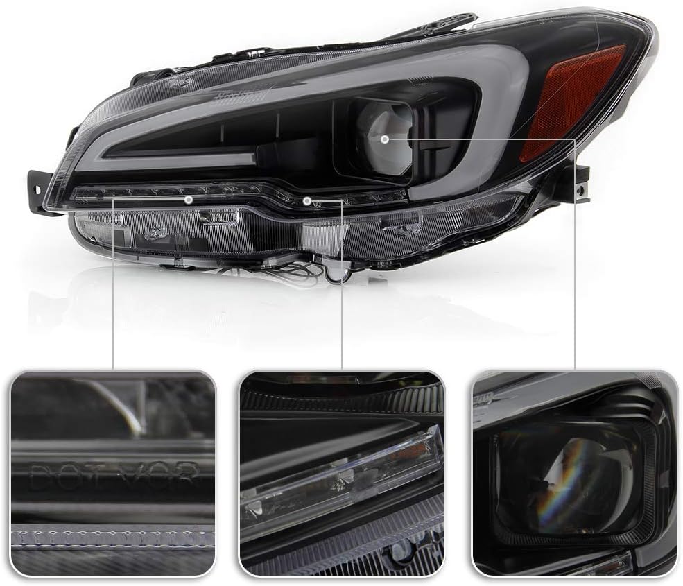 Black Housing Smoked Lens LED Tube Sequential Projector Headlights F7222