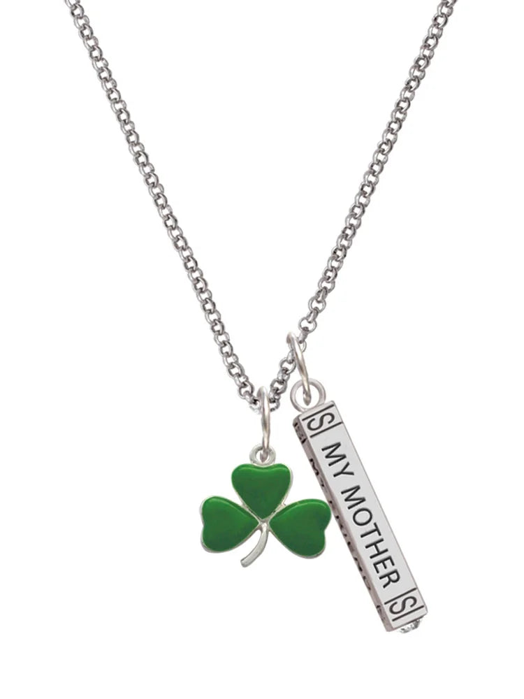 Silvertone Shamrock Bar Charm Necklace, 23" I642769