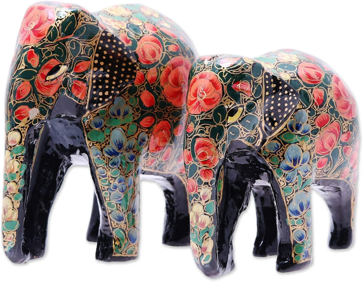 Multicolor Papier Mache and Wood Elephant Sculpture (Pair) S569407