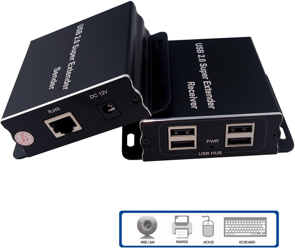 USB 2.0 Extender to RJ45 Over Cat5 Cat5E Cat6 up to 328 Ft, 4 Ports USB Hub B364