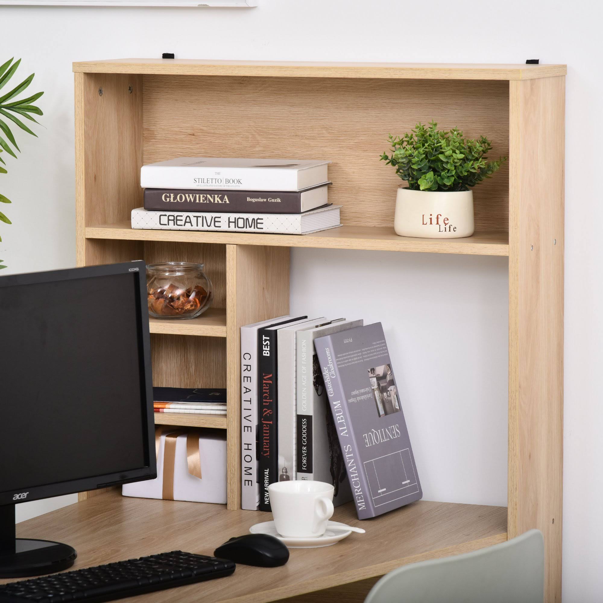 Oak Wooden Computer Desk with Storage Shelf W9150