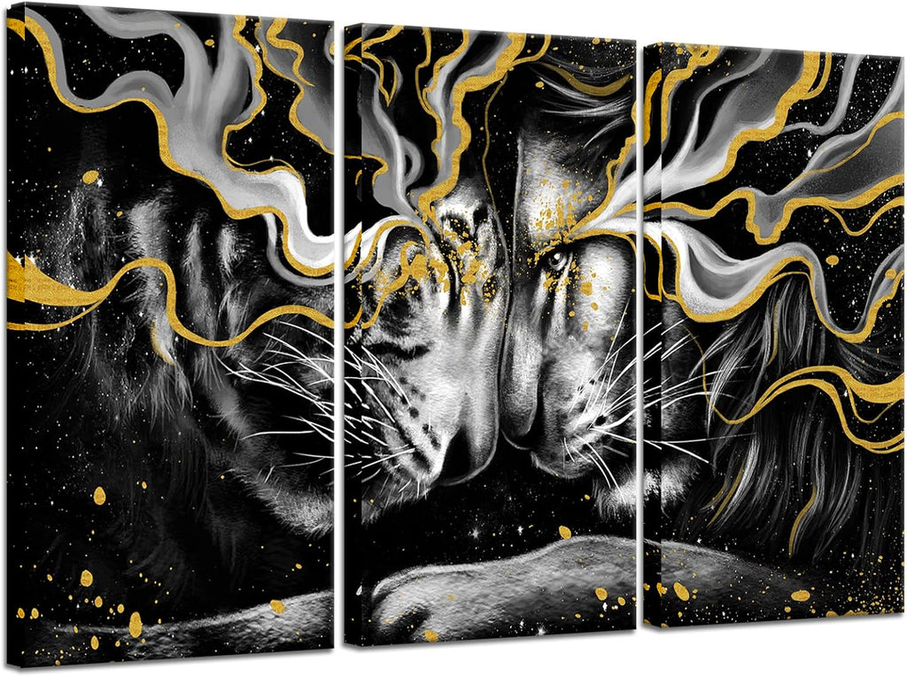 Black and Gold Framed Canvas Lion Wall Art F4908