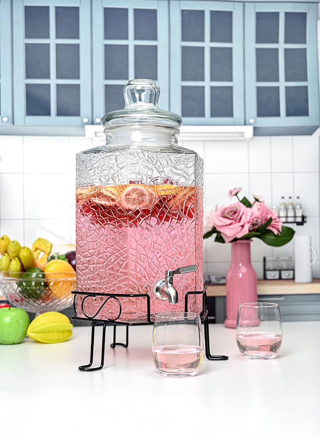 Gallon Glass Beverage Dispenser with Stainless Spigot and Stand G725406