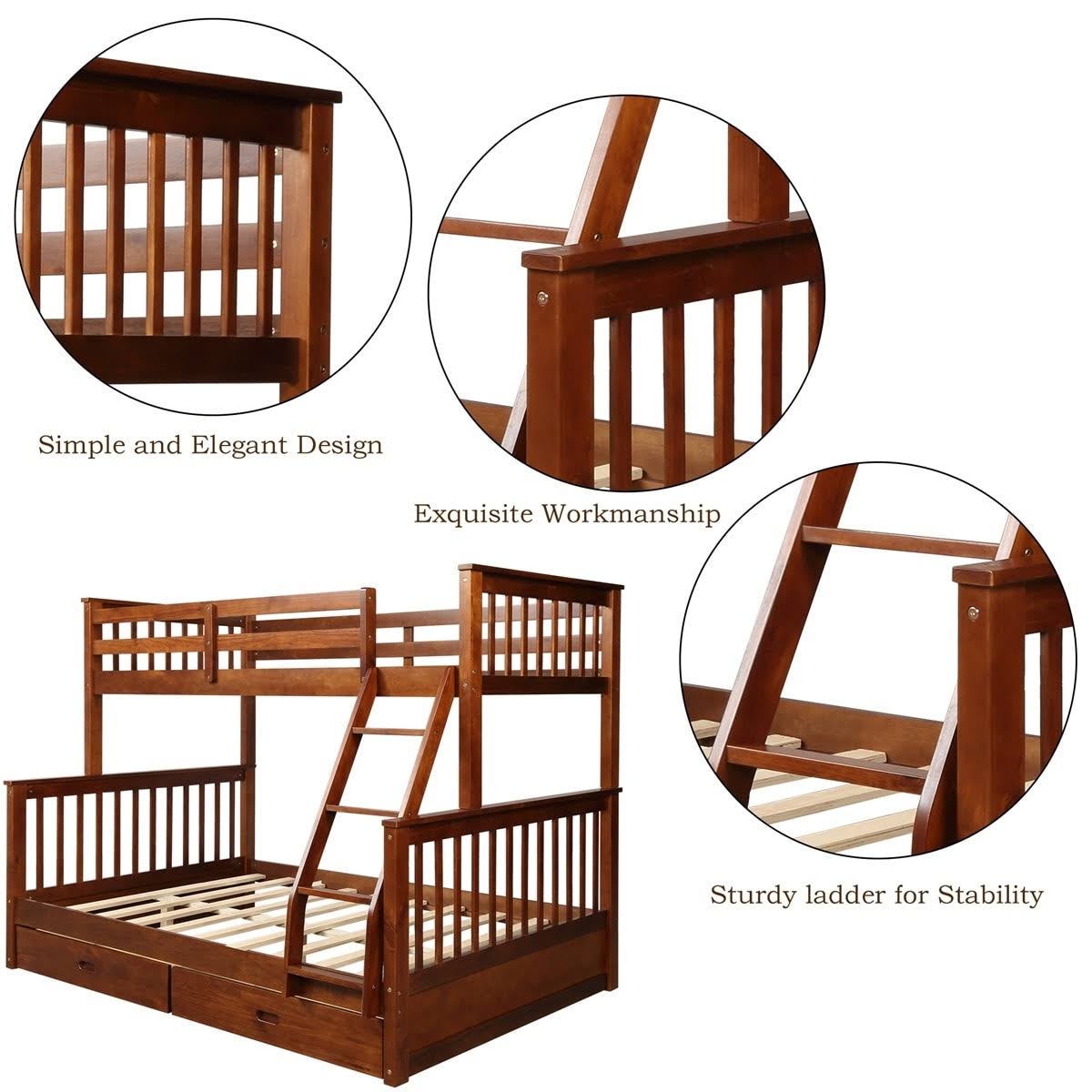 Twin Over Full Bunk Bed with Ladders and 2 Storage Drawers G7260