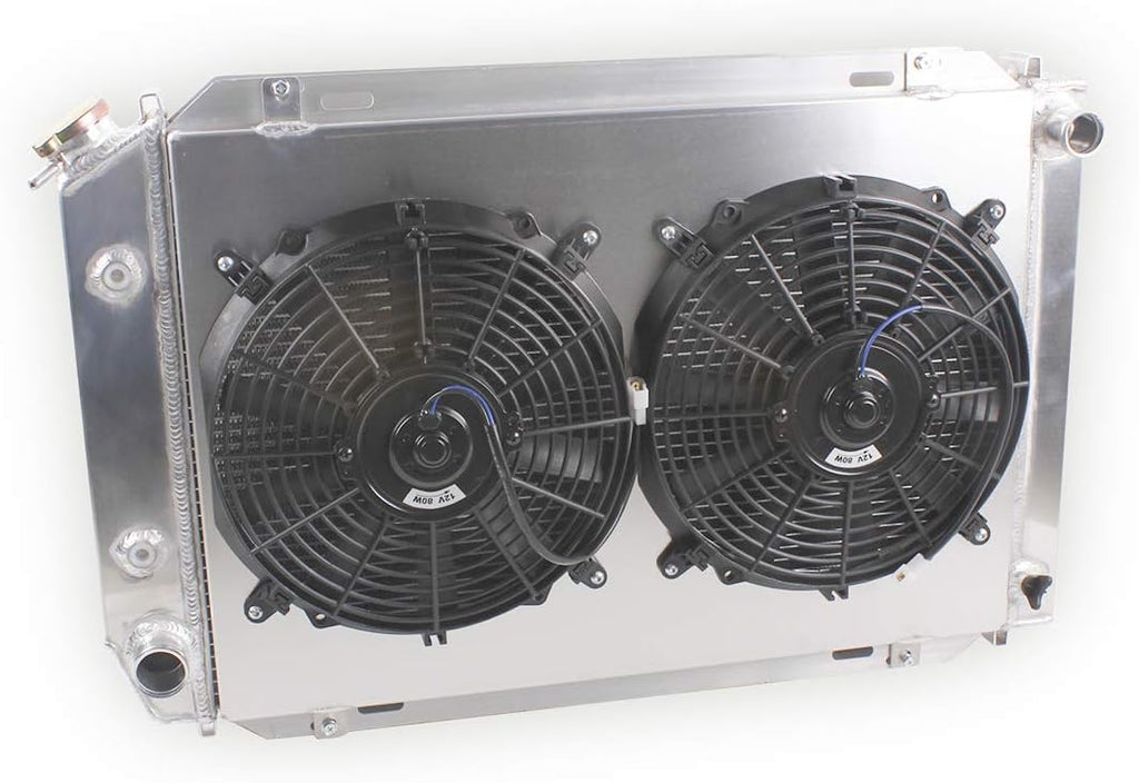 3 Rows Aluminum Cooling Radiator With Fan Shroud 2X12 Inches Dia. for Jeep CJ Chevy Engine K8665