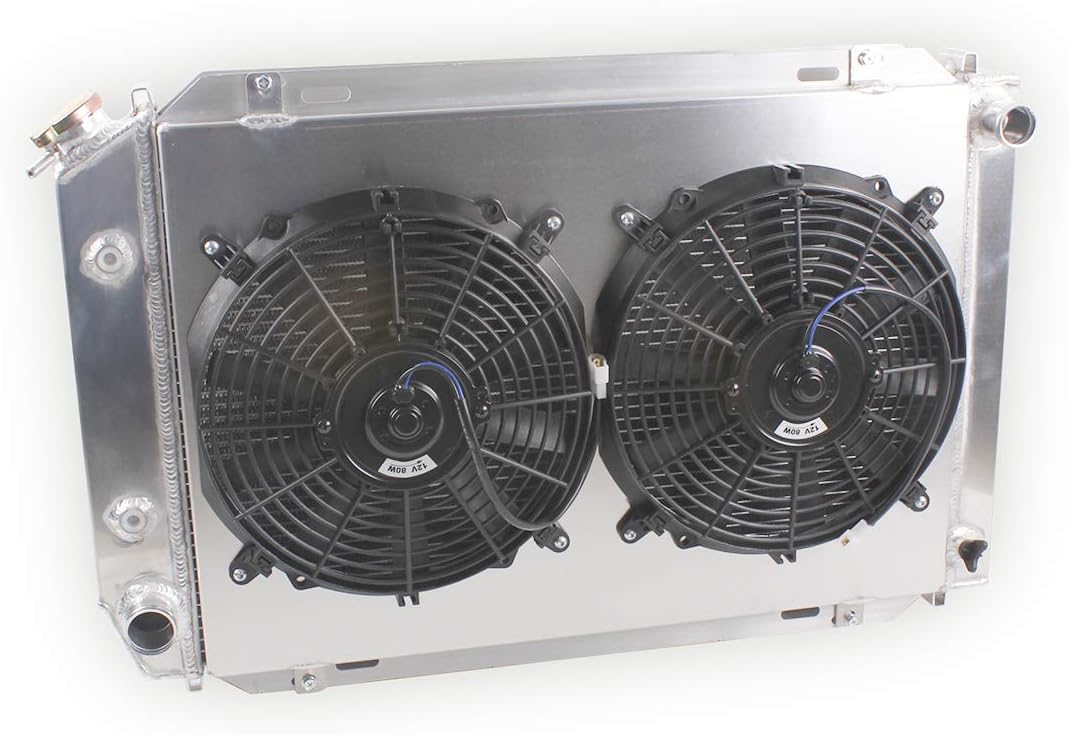 3 Rows Aluminum Cooling Radiator With Fan Shroud 2X12 Inches Dia. for Jeep CJ Chevy Engine K8665