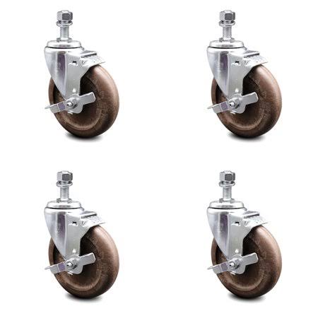 5 inch High Temp Glass Filled Nylon Threaded Stem Caster Set with Brake R1923