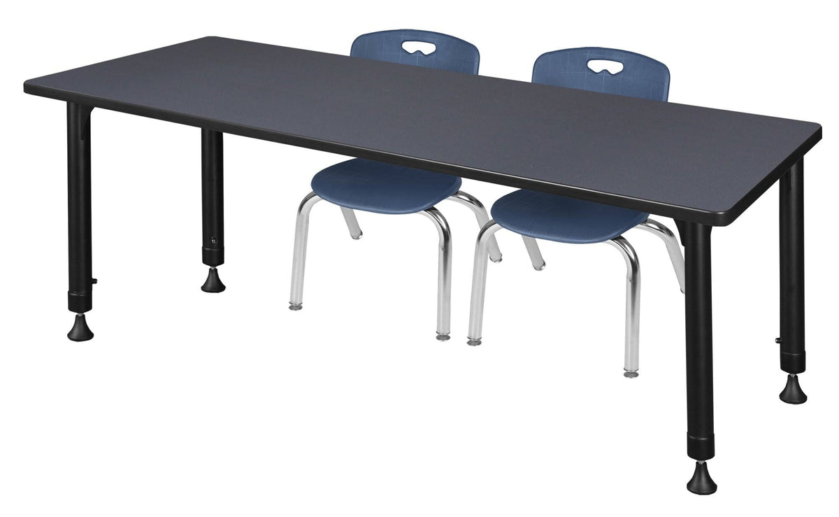 72x22 Height Adjustable Classroom Table - Grey & 2 Stack Chairs - Navy Blue R381724