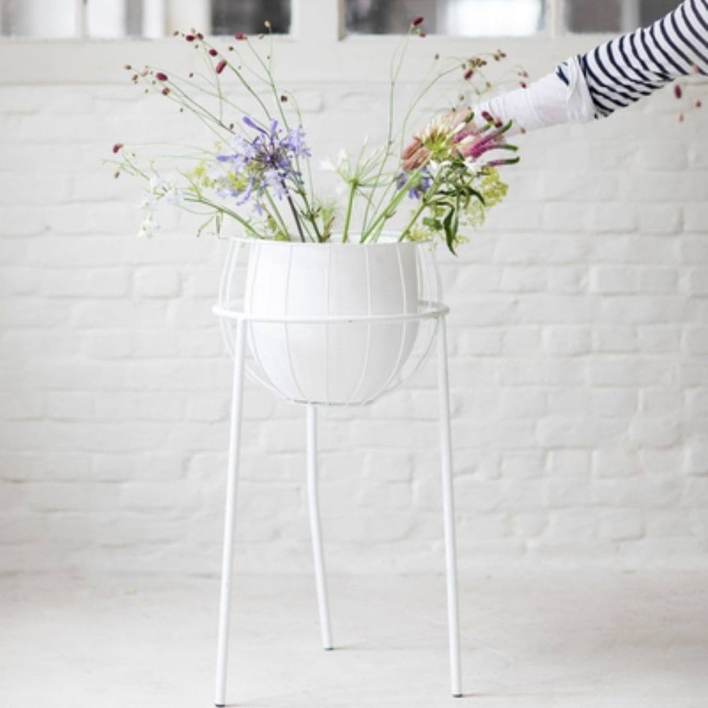 White Plant Stand Cage with Pot H6848