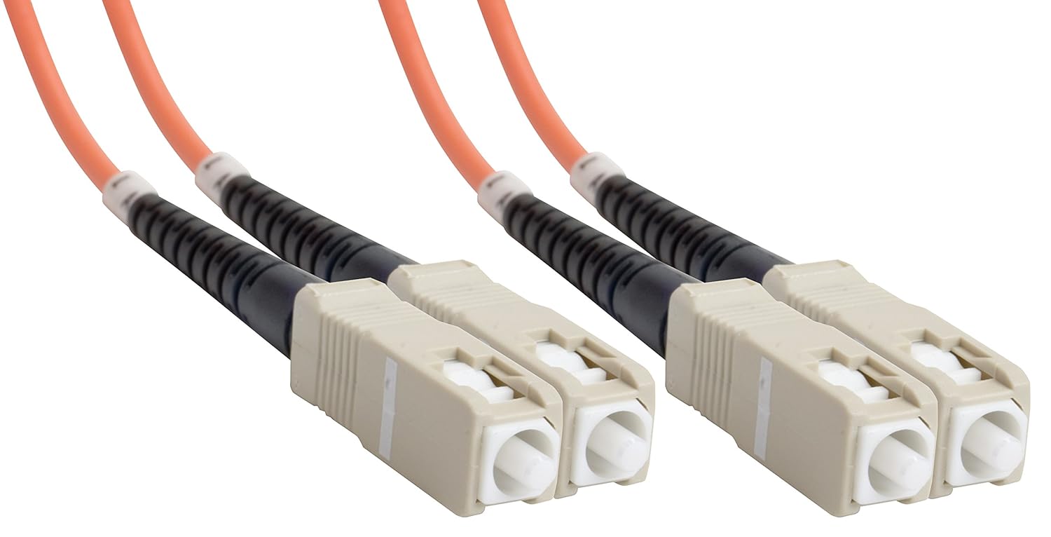 SC-SC Duplex Multimode Fiber Optic Patch Cable, 62.5/125 OM1, OFNR, 50 m, Orange, Pack of 2 Z599540