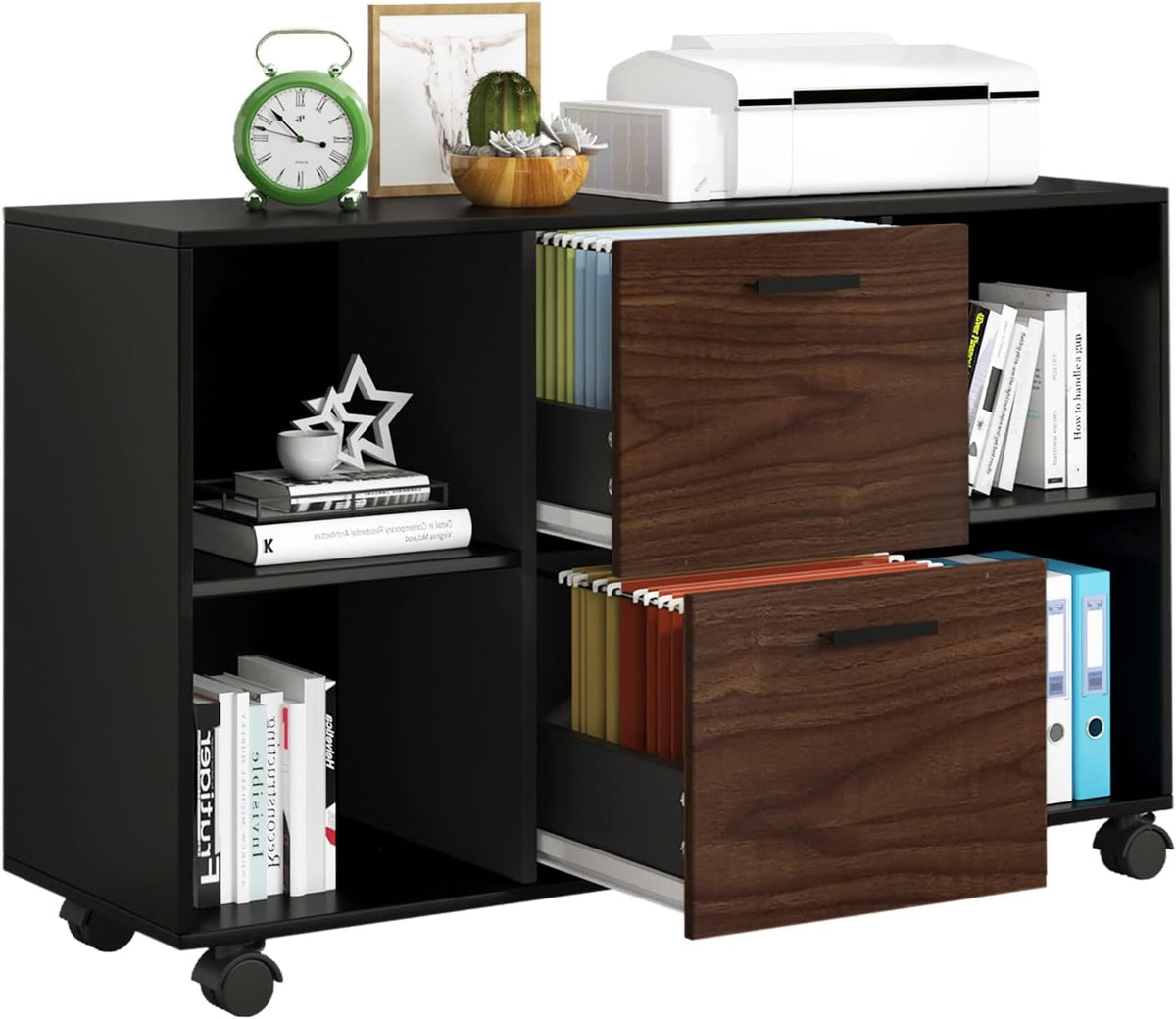 Black 2 Drawer Mobile Filing Cabinet with Storage R108