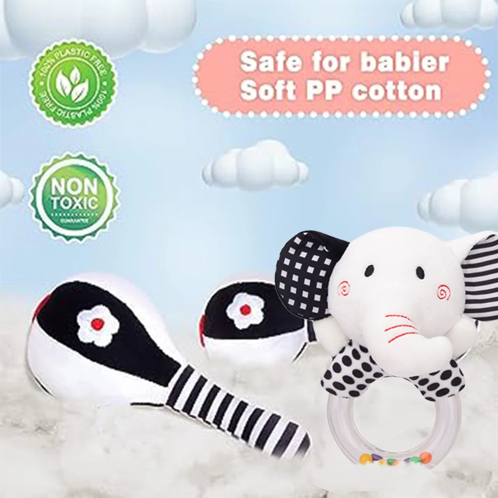 3PCS Soft High Contrast Black White Baby Rattles O5192