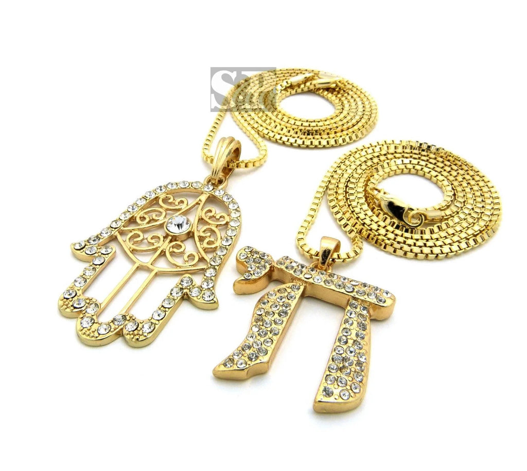 Iced Hamsa Pendant Necklace with Box Chain C17761