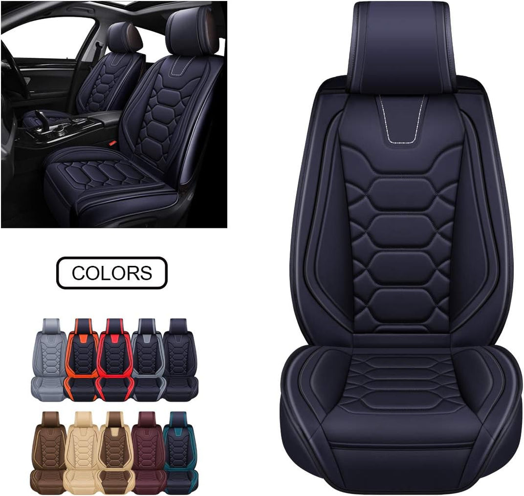 Leather Car Seat Covers, Faux Leatherette Universal Fit Set (Front Pair, Black&Orange) V896