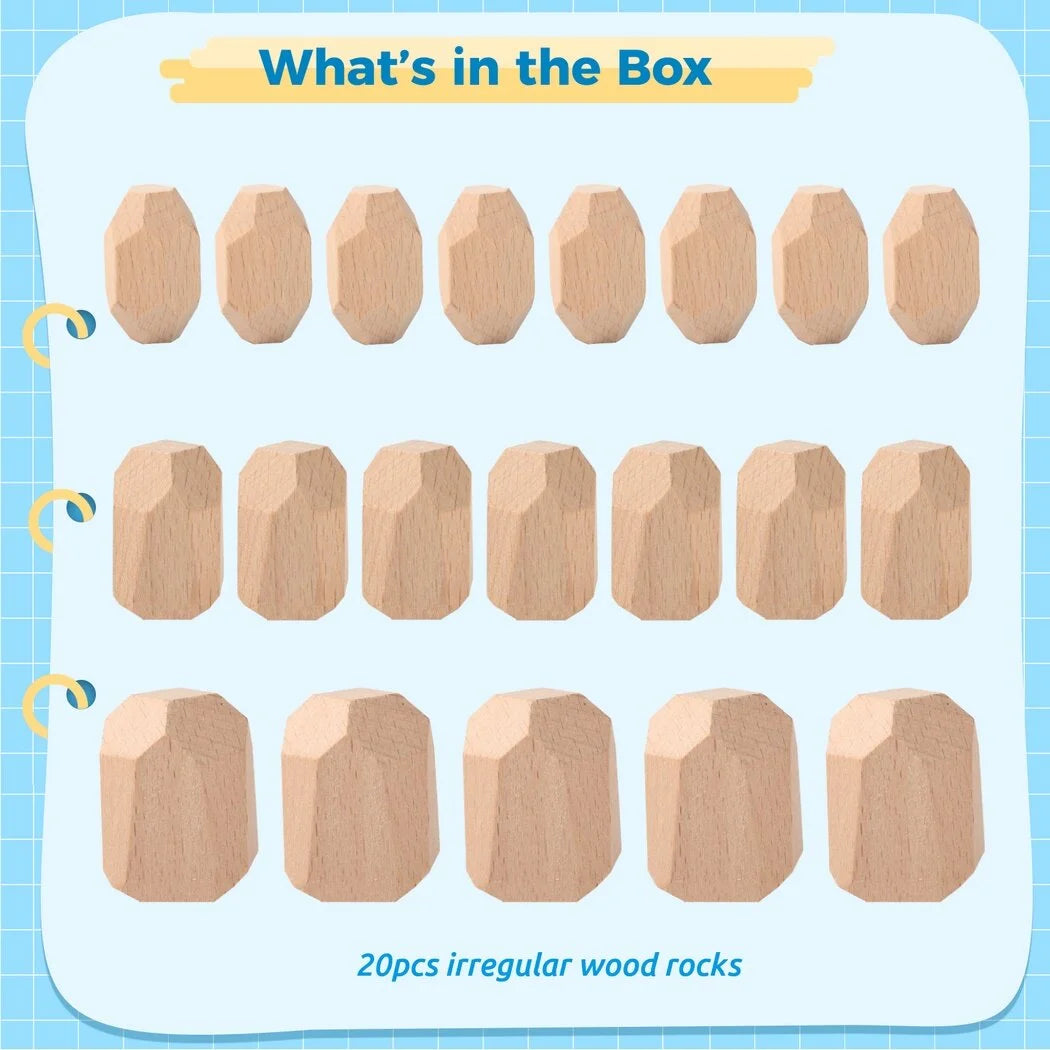 20 Pcs Wooden Stacking Rocks Irregular Building Blocks L962600