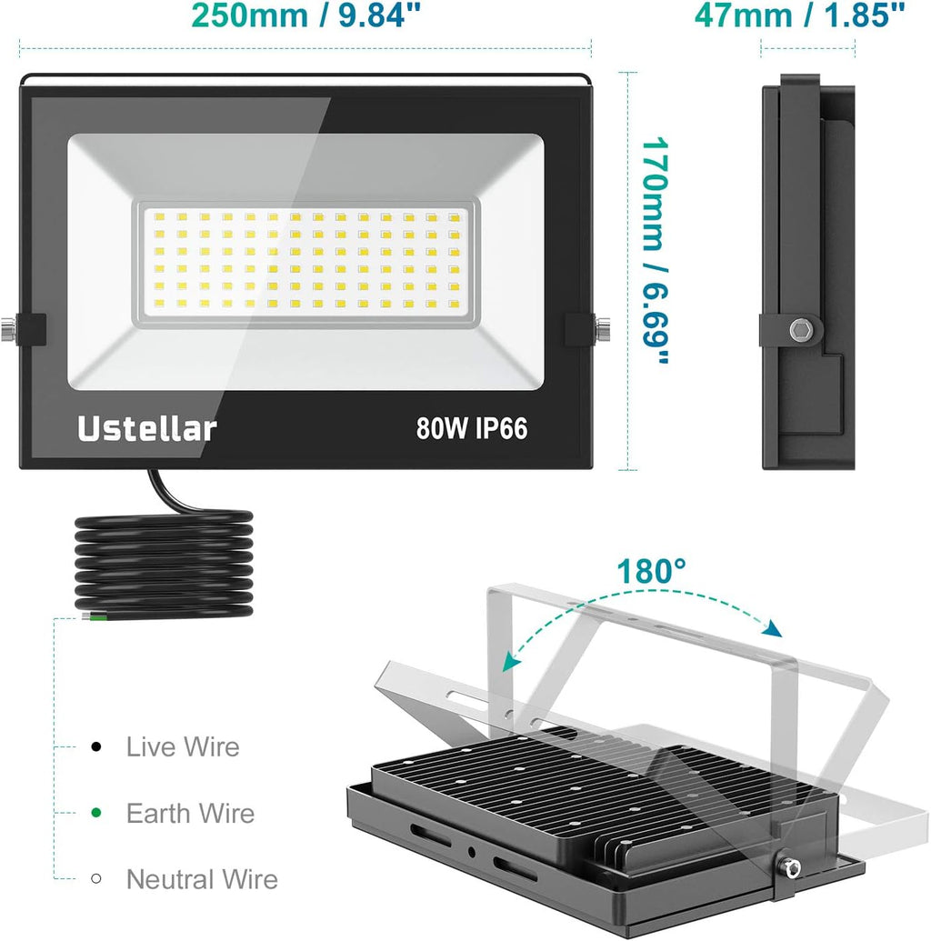 2 Pack 80W LED Flood Light IP66 Waterproof Outdoor 5000K Daylight White G442322