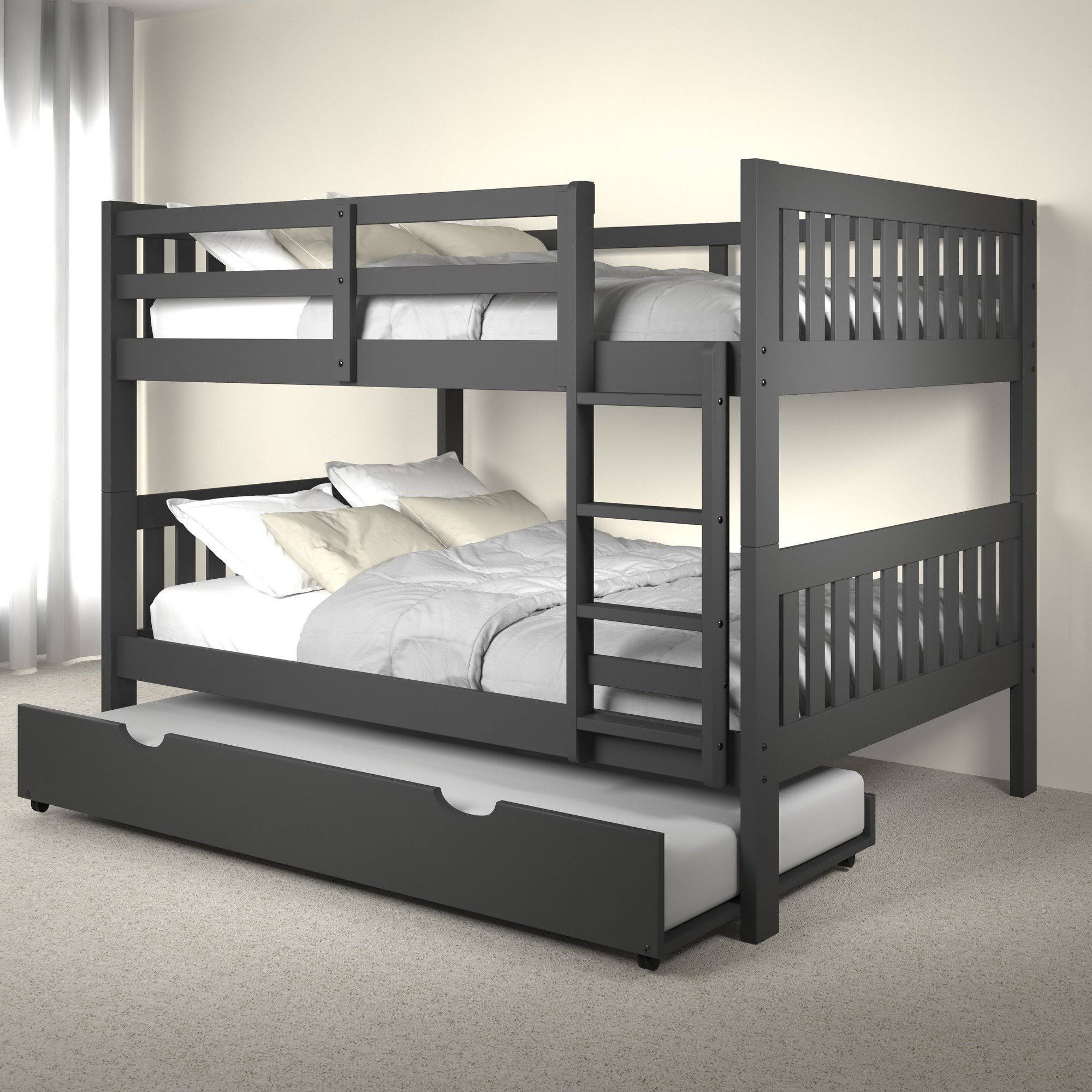 Full/Full Mission Bunk Bed with Trundle Bed Dark Grey W297537