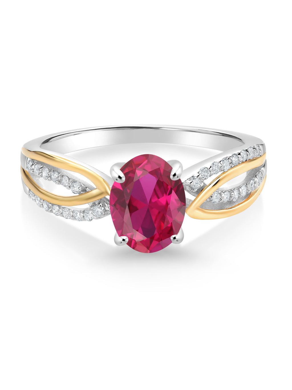 925 Sterling Silver 10K Yellow Gold Red Created Ruby White Lab Grown Diamond Engagement Ring G5472