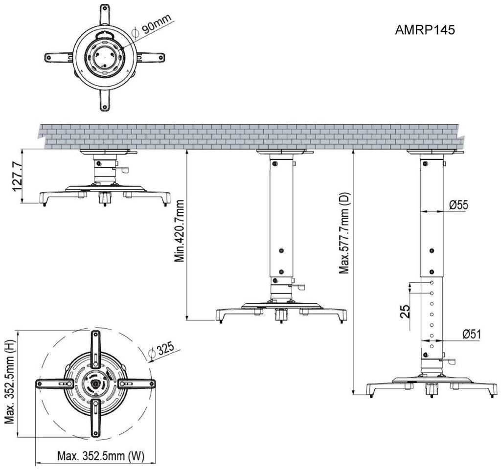 Black/Silver Ceiling Projector Mount R189355