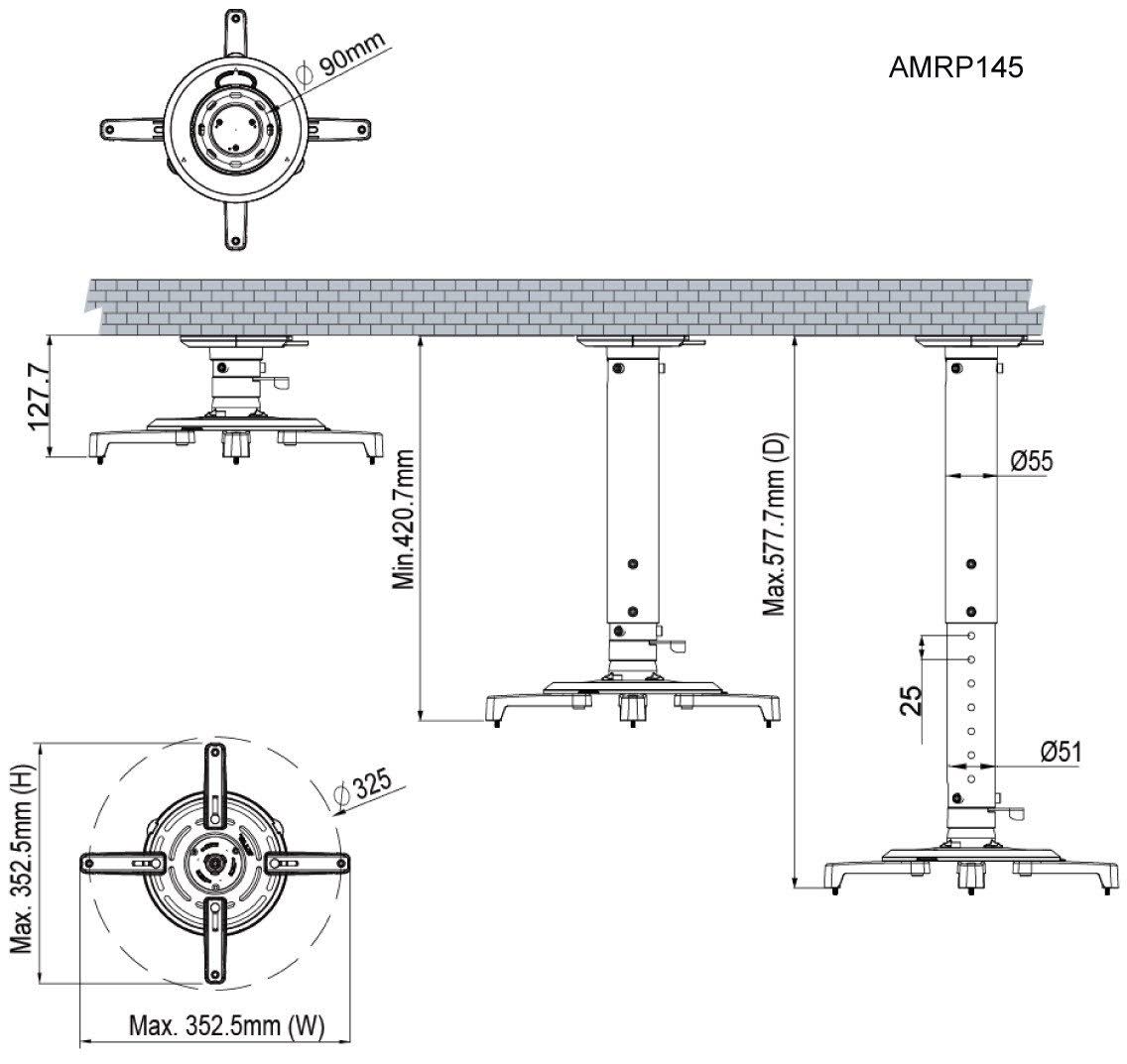 Black/Silver Ceiling Projector Mount R189355