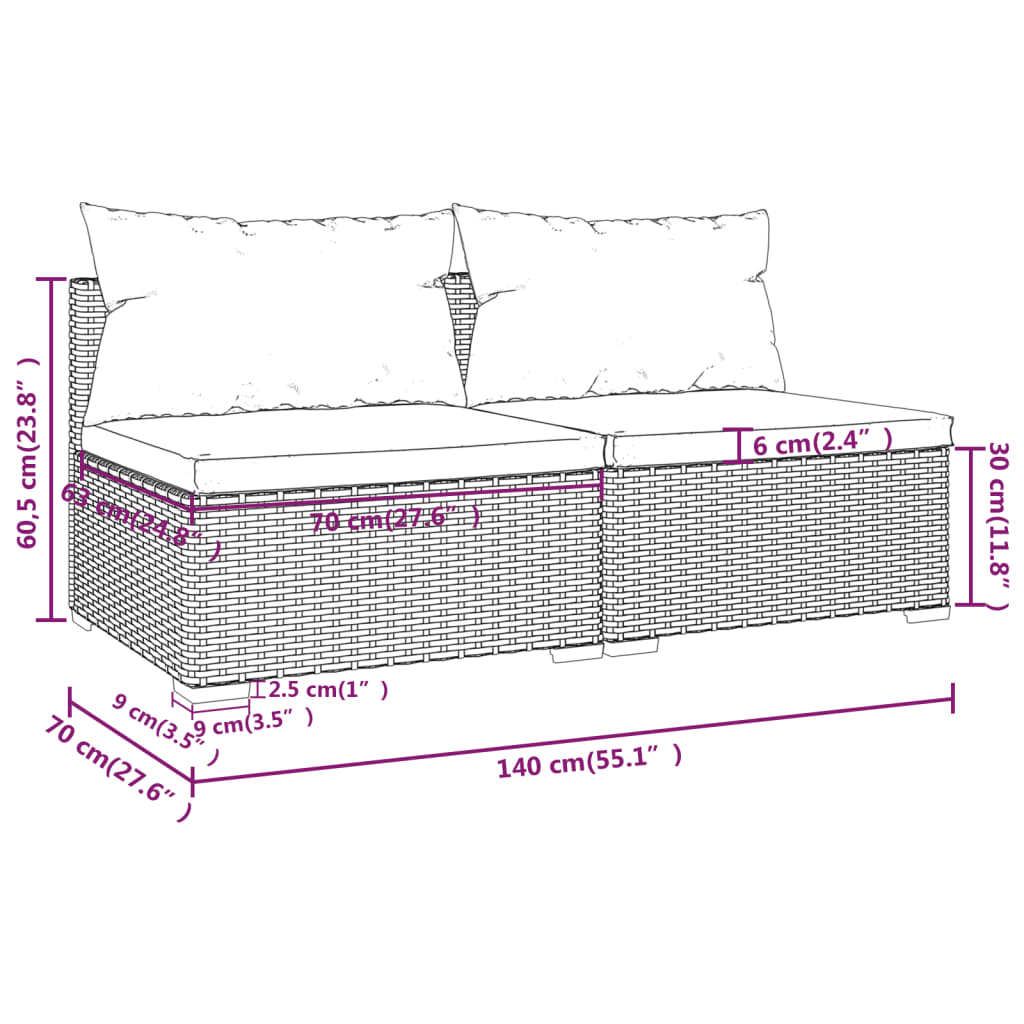 2 Piece Patio Furniture Set with Cushions Poly Rattan Black U32118