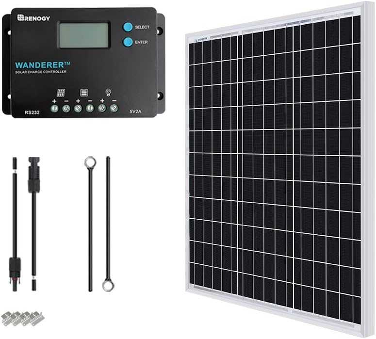 50W Monocrystalline 12V Solar Panel Kit with 10A PWM LCD Charge Controller and USB Ports U54100