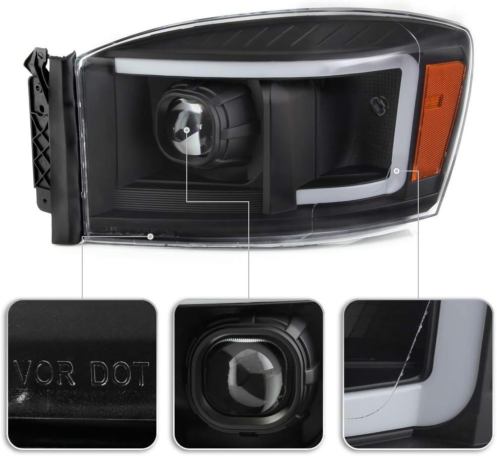 Black Housing LED Projector Headlights for Dodge Ram 1500 2500 3500 Pickup D725