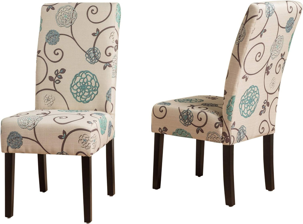White And Blue Floral Fabric Dining Chairs, 2-Pcs Set X66678