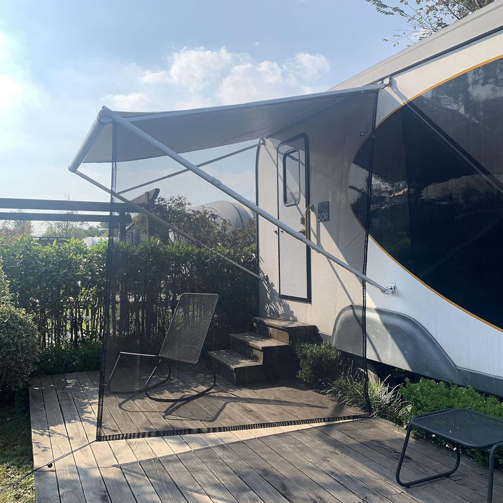 RV Awning Side Sun Shade 9’ x 7’ Black Mesh Screen Kit F32599