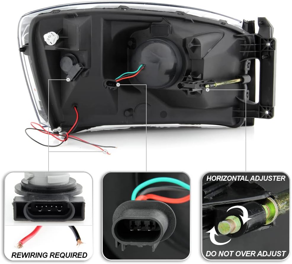 Black Housing LED Projector Headlights for Dodge Ram 1500 2500 3500 Pickup D725