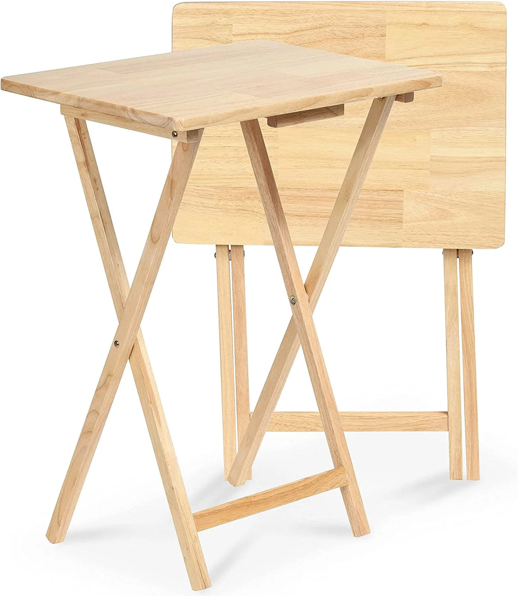 2 Piece Set Solid Wood Folding Snack Serving Tray Table I318273