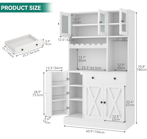 Grey Tall Kitchen Pantry Cabinet with Doors, Shelves, Drawer, Wine Rack, Power Outlet X408