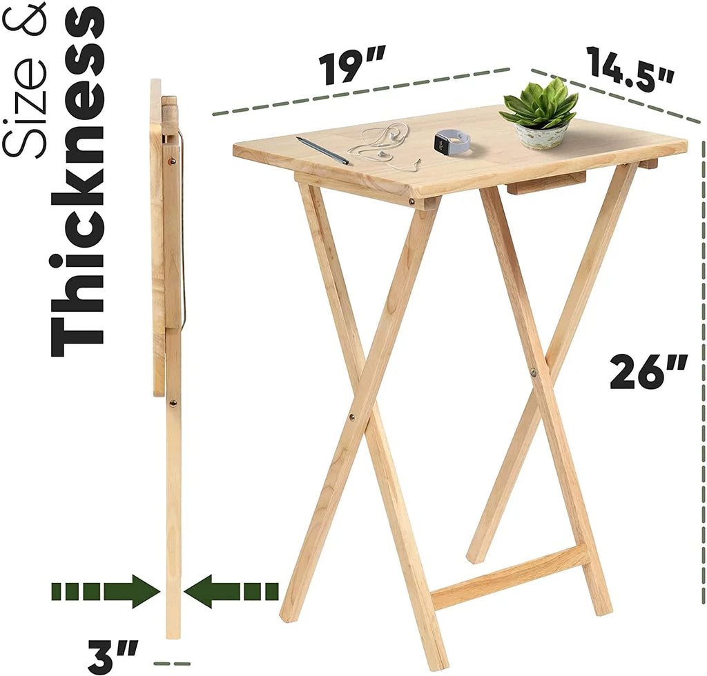2 Piece Set Solid Wood Folding Snack Serving Tray Table I318273